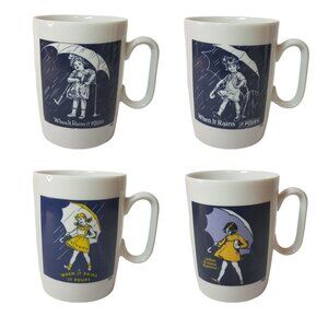 Set of 4 Vintage Japan MORTON SALT Mugs Teacups 1914, 1921, 1956, 1968 Salt Girl
